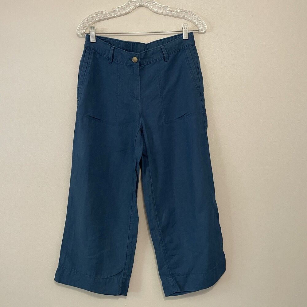 J Jill Love Linen Size XS Petite Blue Wide Leg Pants Beachy Coastal Vacation